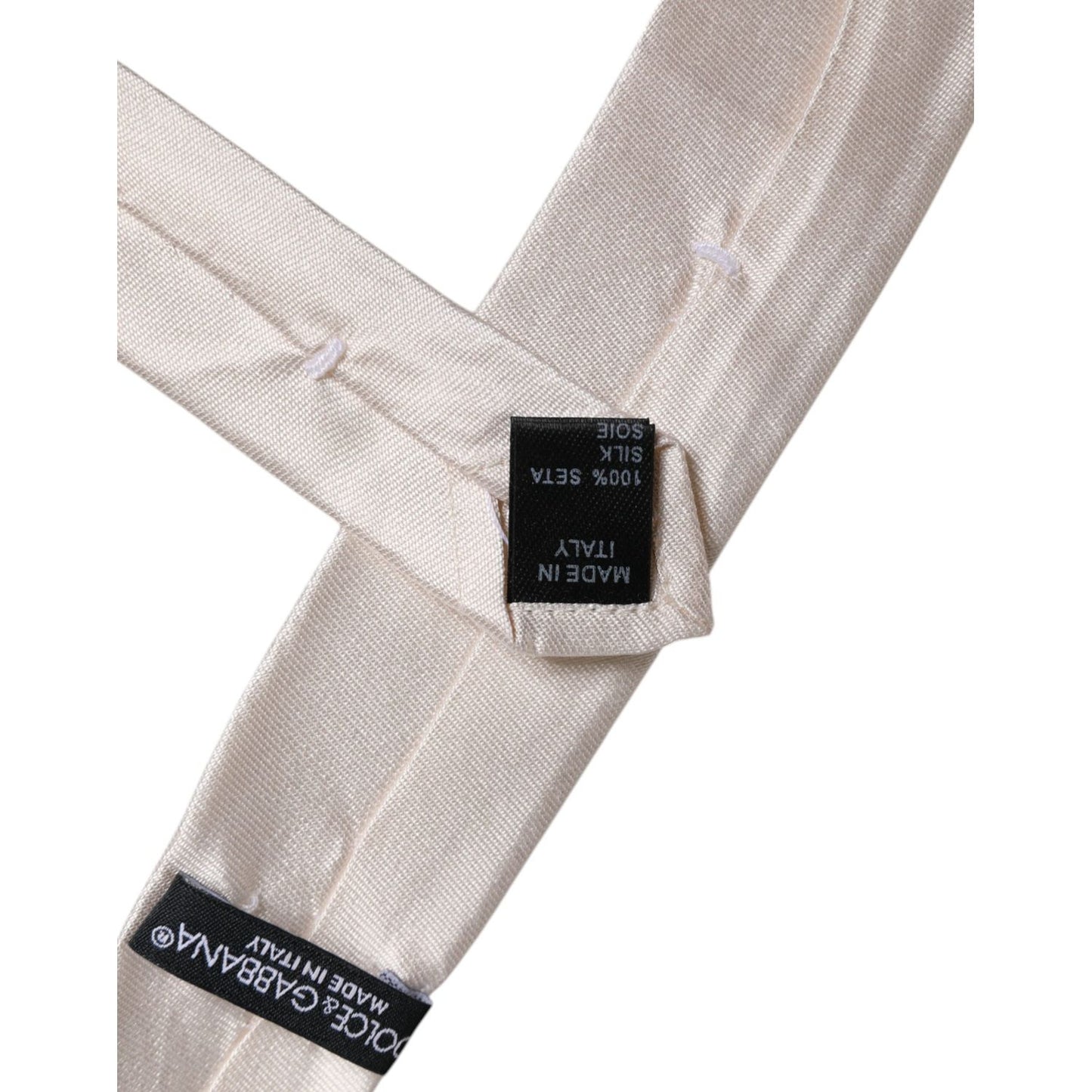 Dolce & Gabbana White Solid Silk Adjustable Necktie Tie