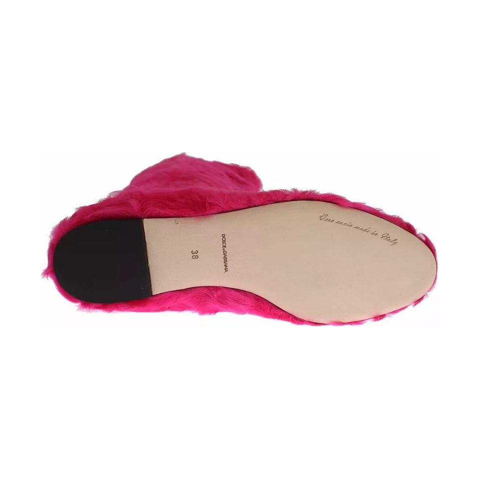 Dolce & Gabbana Pink Lamb Fur Leather Flat Boots Shoes LA2105-38