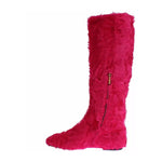 Dolce & Gabbana Pink Lamb Fur Leather Flat Boots Shoes LA2105-38