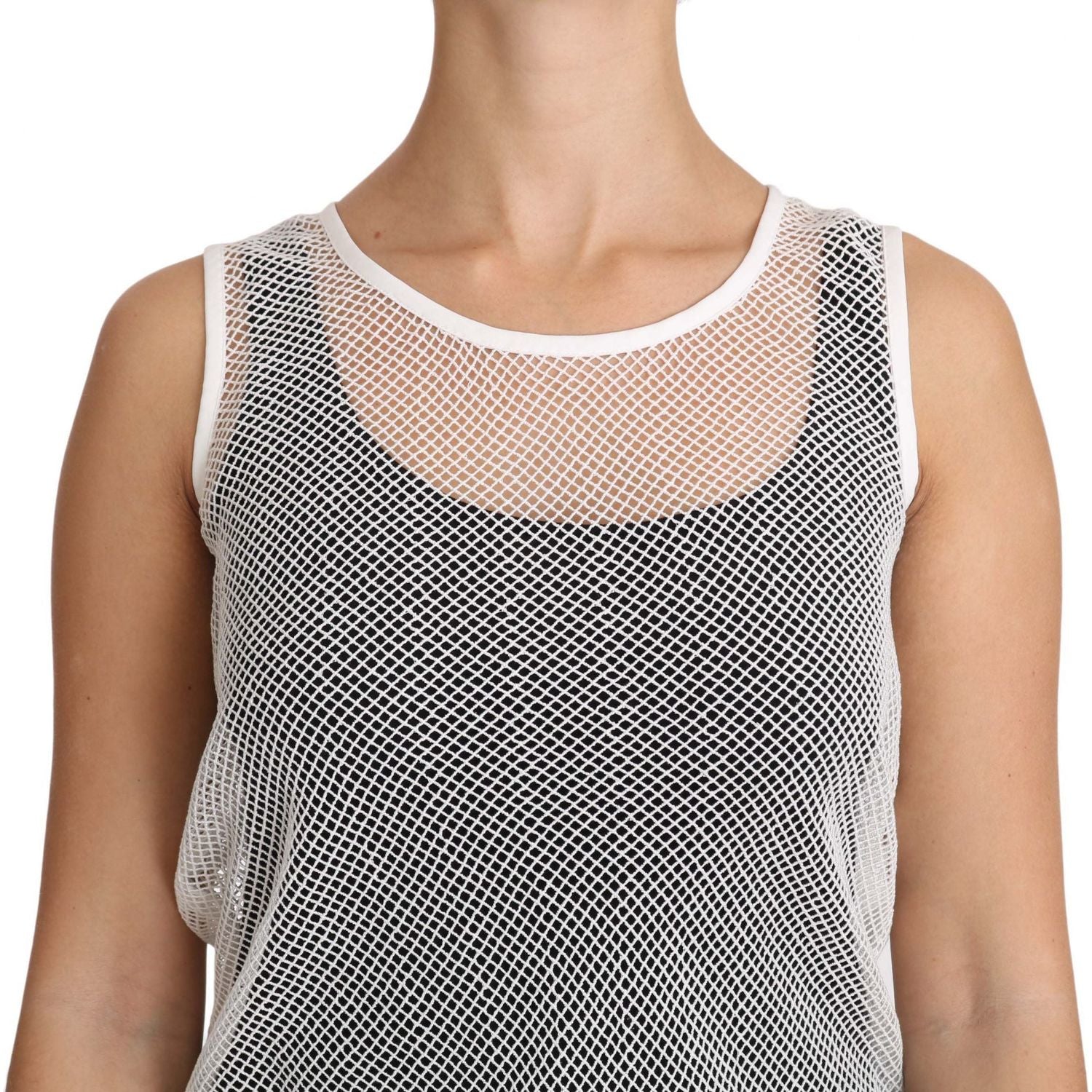 Dolce & Gabbana White Net  Transparent Sleeveless Tank Top