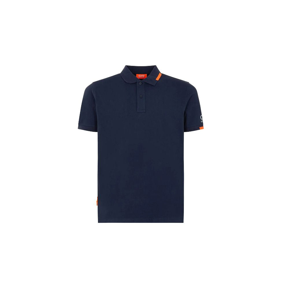 Suns Blue Cotton Polo Shirt with ribbed collar, logo on left sleeve, and front button closure