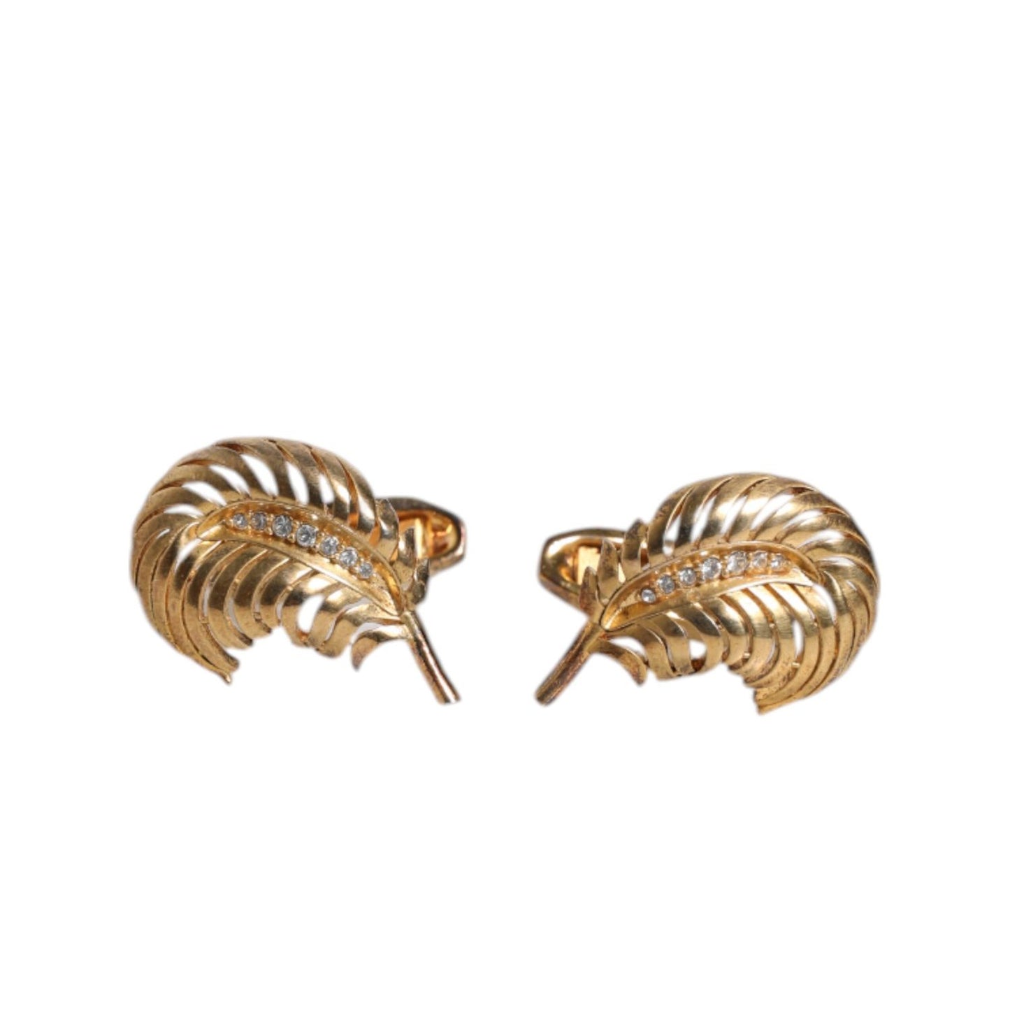 Dolce & Gabbana Gold 925 Sterling Silver Crystal Leaf Accessory Cufflink