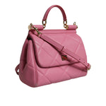 Dolce & Gabbana Pink Leather Sicily Logo Shoulder Satchel Bag