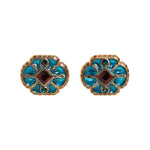 Dolce & Gabbana Gold Brass Blue Enameled Flower Cufflink