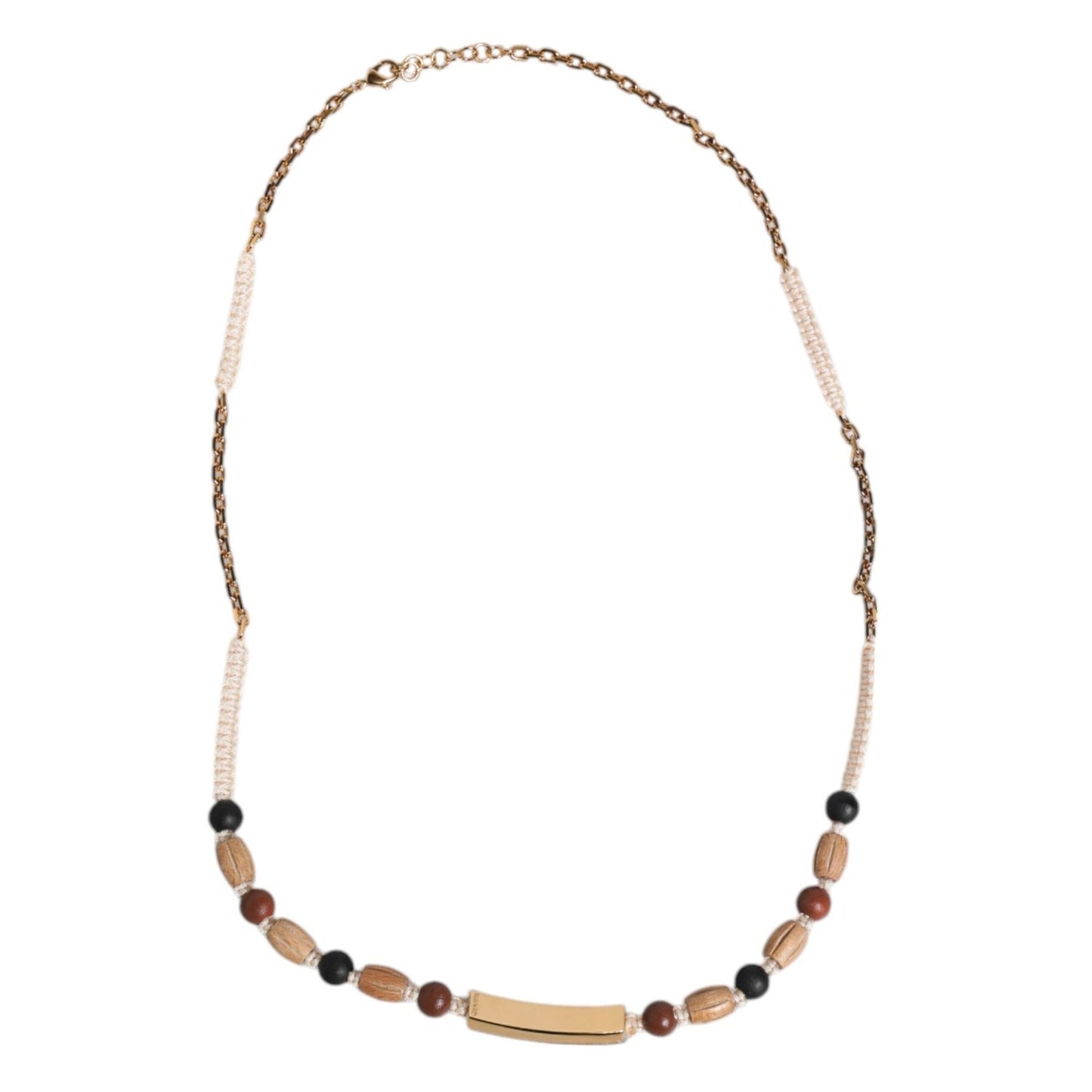 Dolce & Gabbana Black Gold Wooden Beaded Logo Pendant Necklace