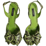 Dolce & Gabbana Green Python Leather Heels Sandals Shoes LA12554-35.5