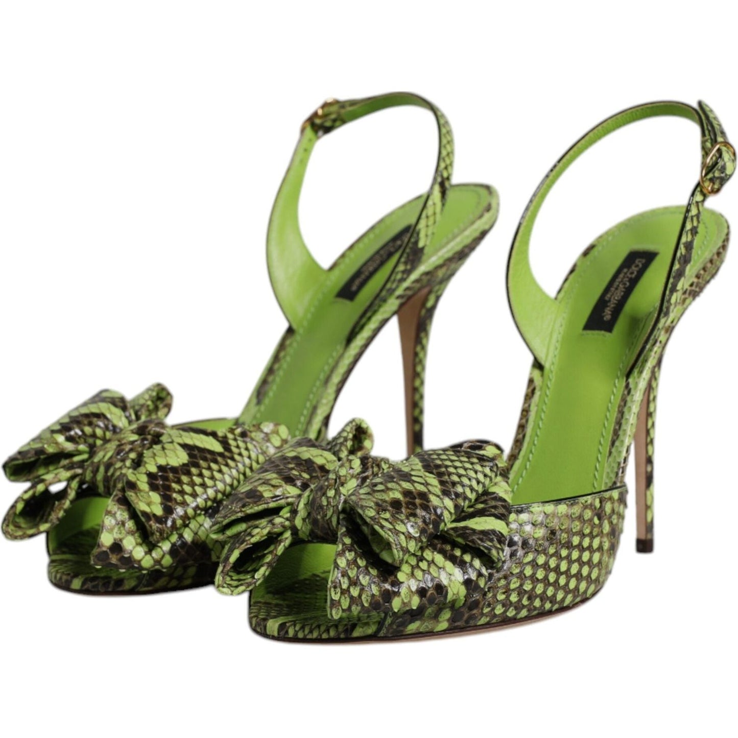Dolce & Gabbana Green Python Leather Heels Sandals Shoes LA12554-35.5