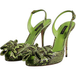 Dolce & Gabbana Green Python Leather Heels Sandals Shoes LA12554-35.5