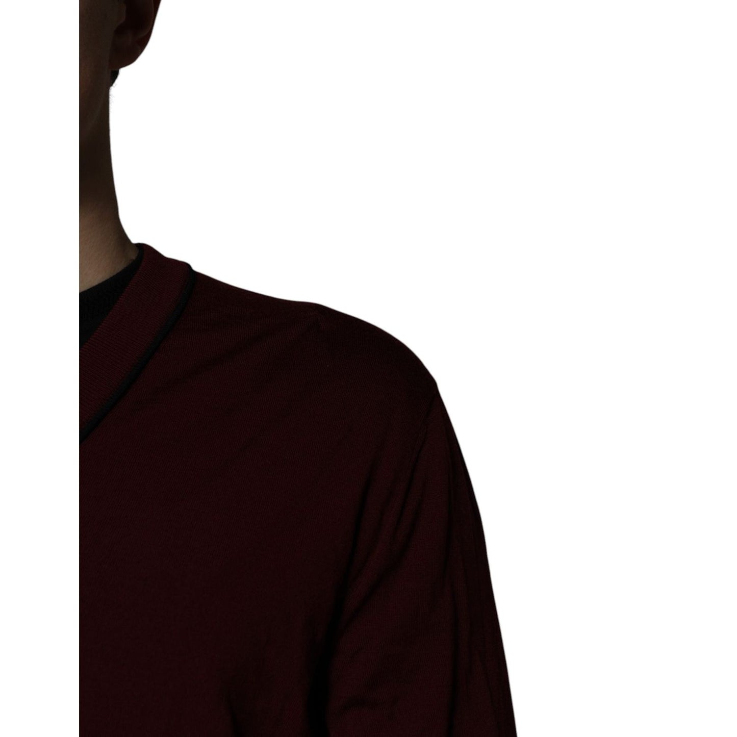 Dolce & Gabbana Maroon Cashmere V-neck Men Pullover Sweater