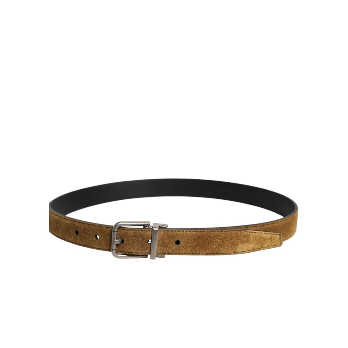 Dolce & Gabbana Brown Velvet Leather Logo Buckle Belt