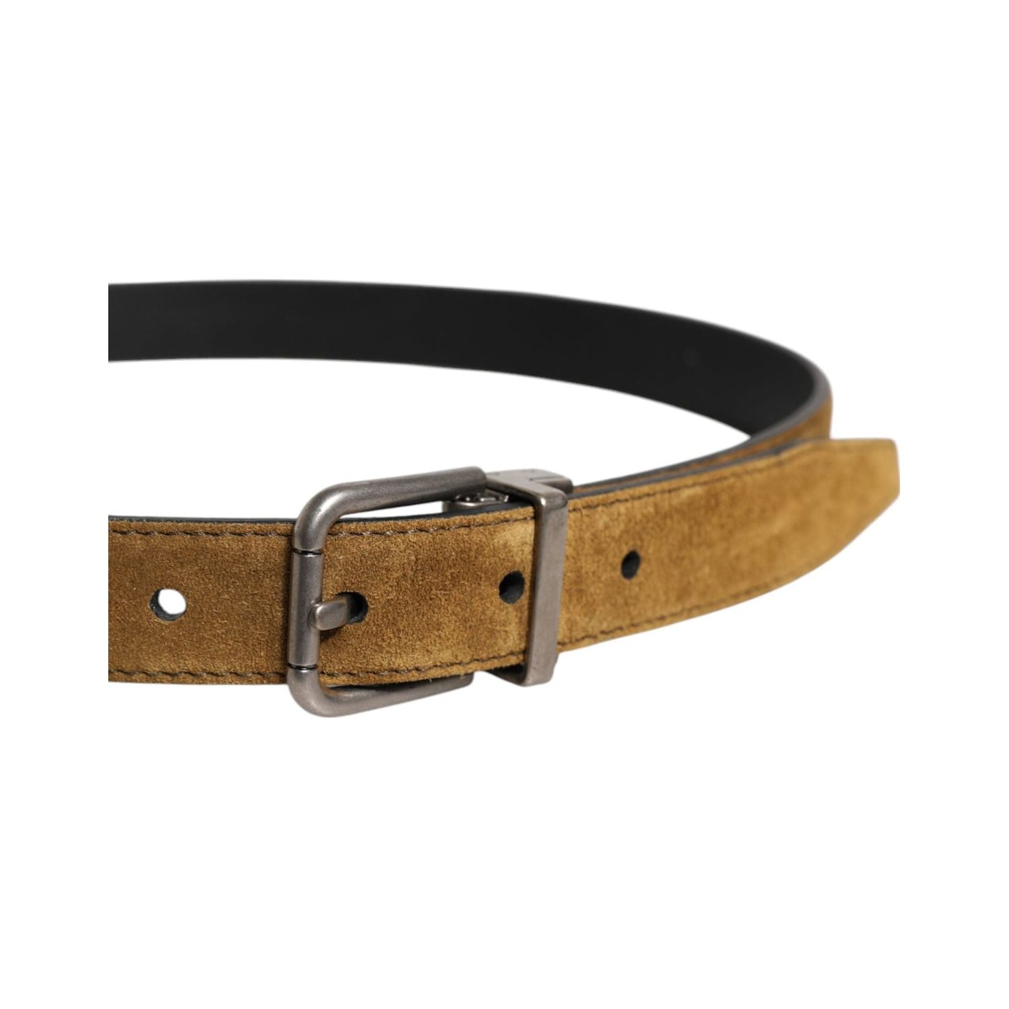 Dolce & Gabbana Brown Velvet Leather Logo Buckle Belt