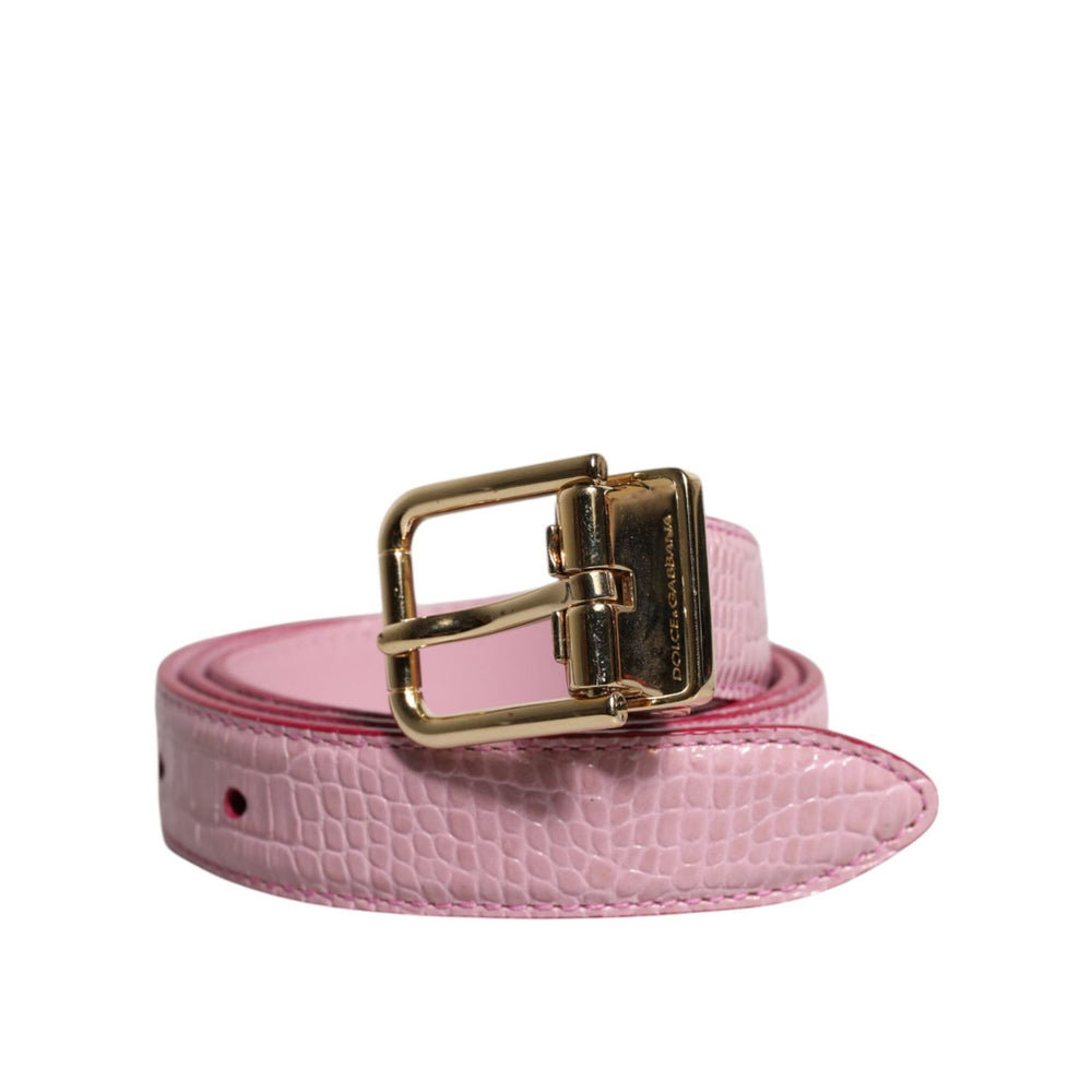 Dolce & Gabbana Pink Leather Gold Logo Metal Waist Buckle Belt