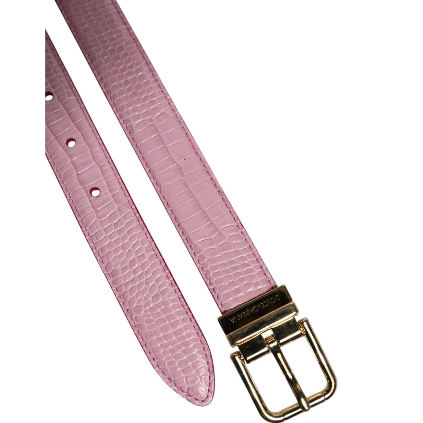 Dolce & Gabbana Pink Leather Gold Logo Metal Waist Buckle Belt
