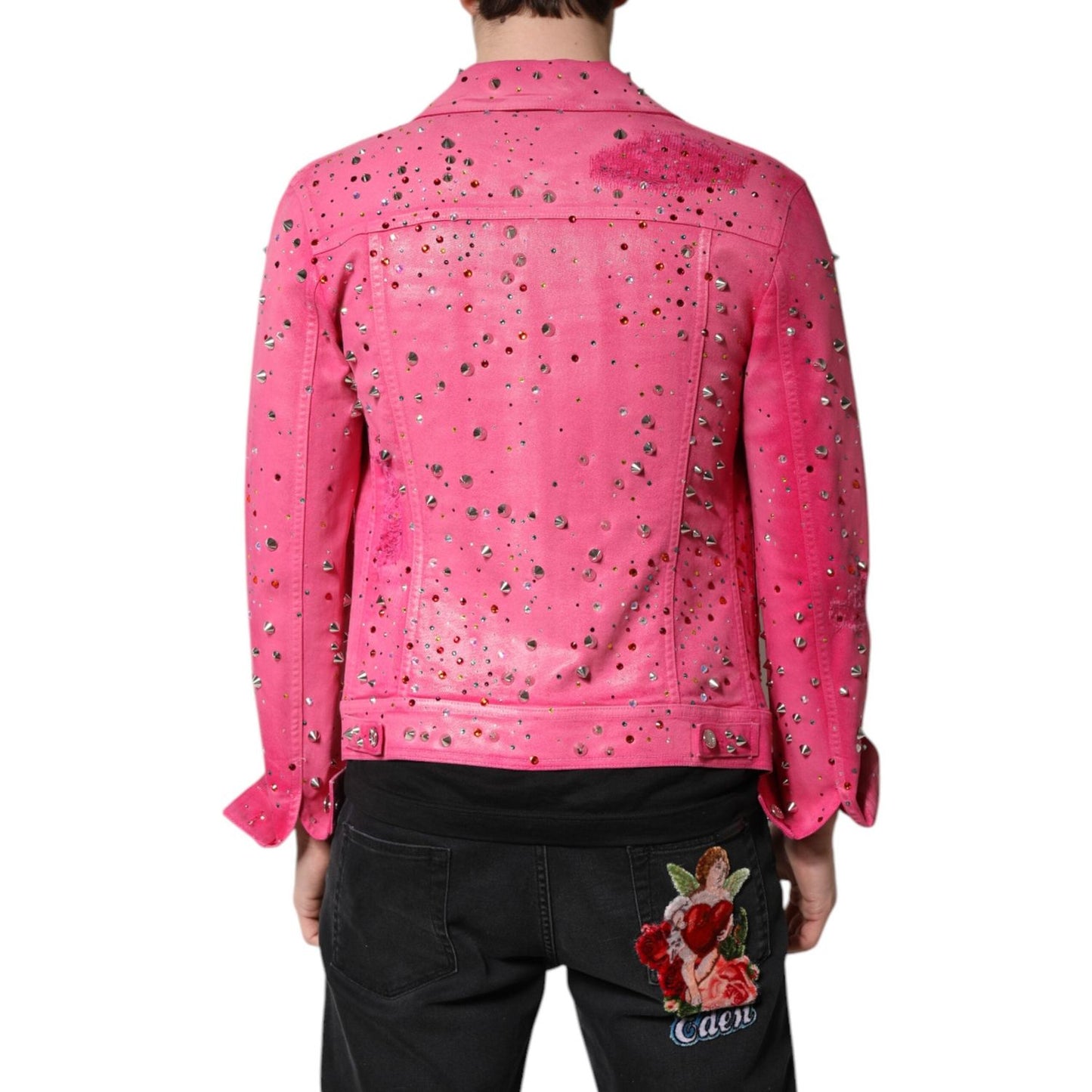 Dolce & Gabbana Pink Crystal Embellished Cotton Denim Jacket JKT41474-46