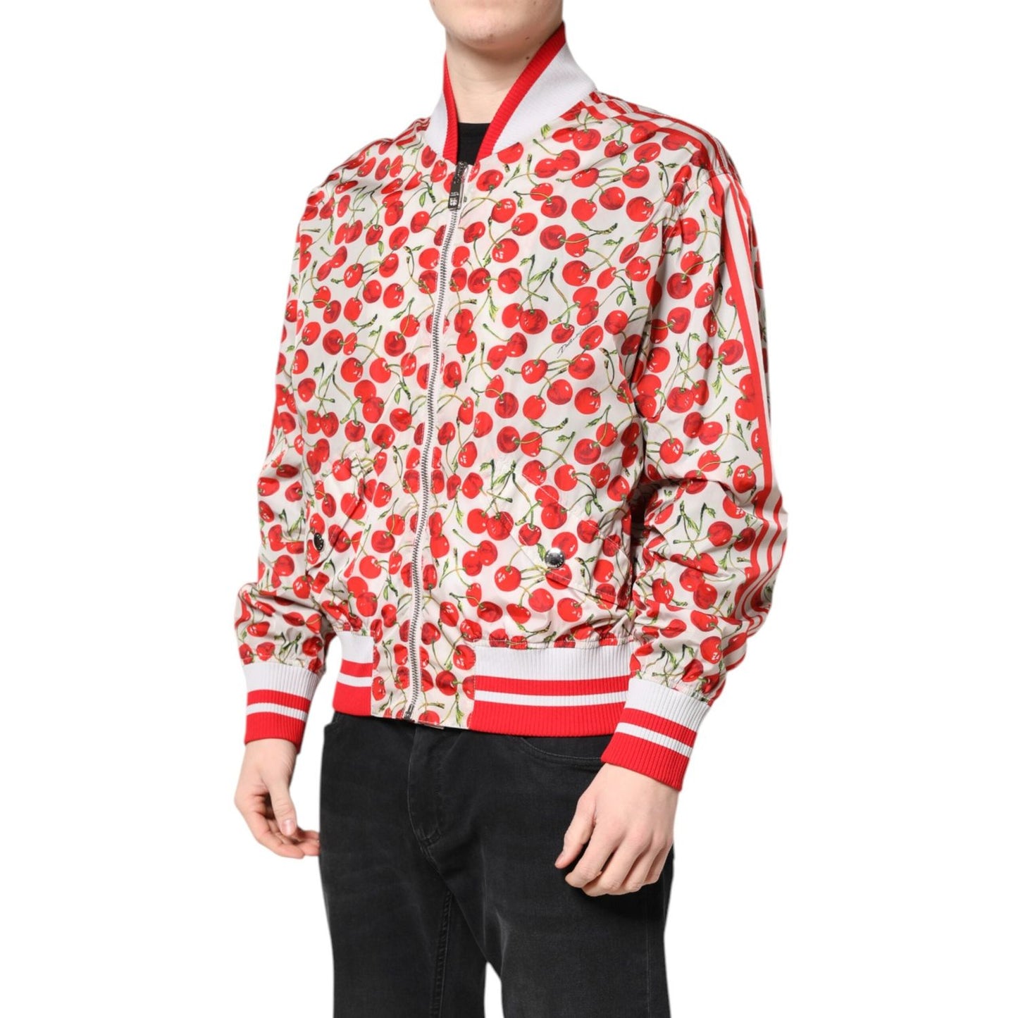 Dolce & Gabbana White Cherry Print Full Zip Bomber Jacket JKT41421-52