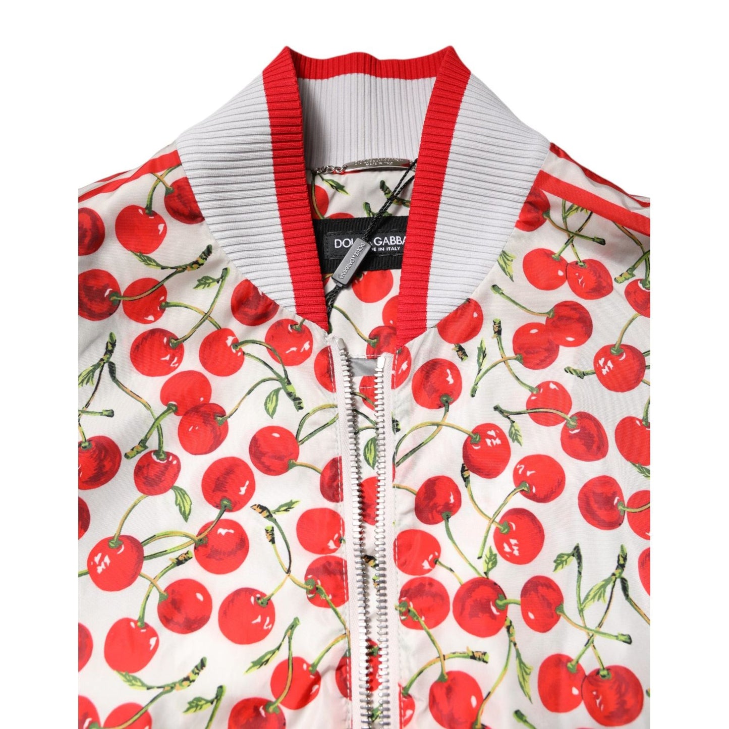 Dolce & Gabbana White Cherry Print Full Zip Bomber Jacket JKT41421-52
