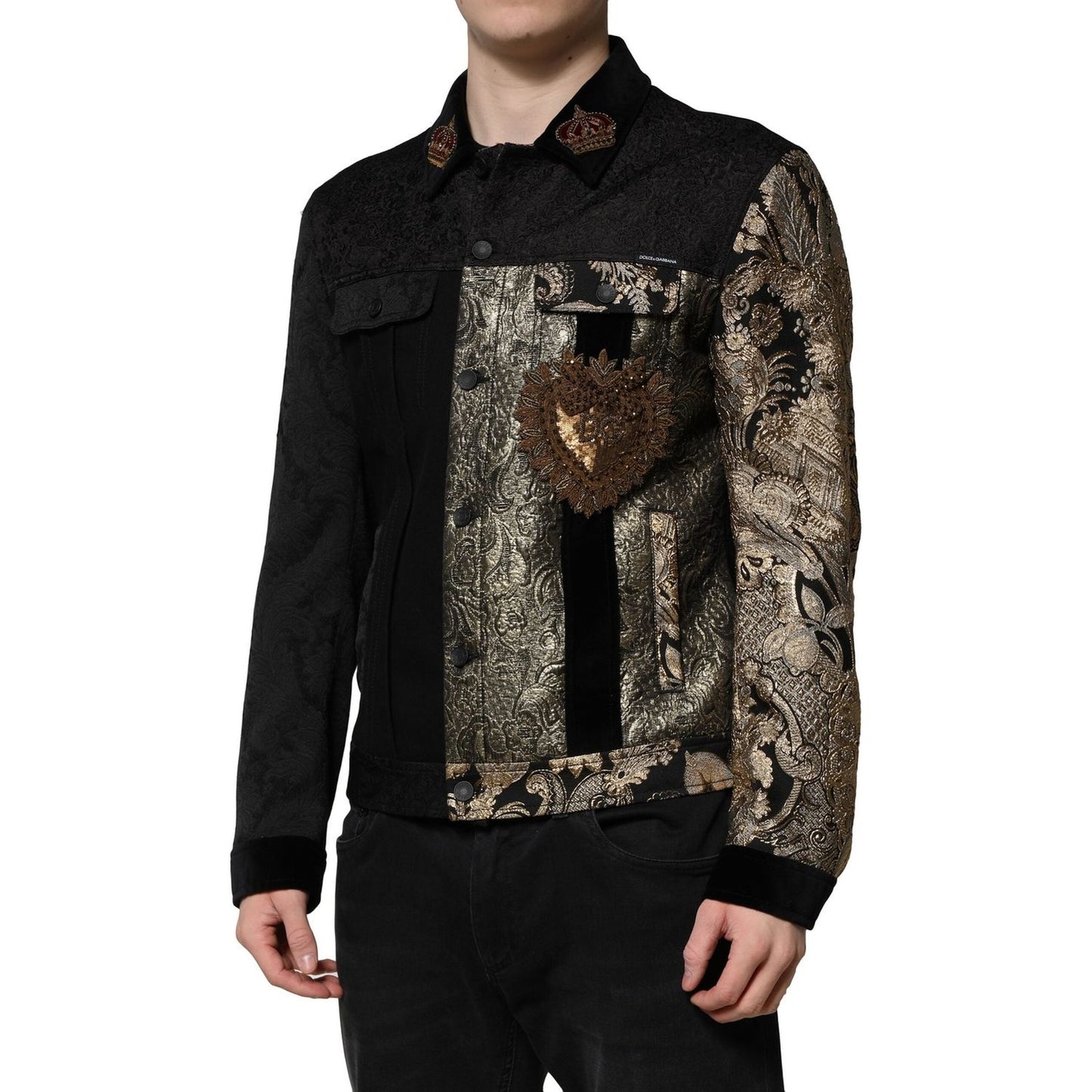 Dolce & Gabbana Black Gold Floral Jacquard Men Biker Jacket JKT41451-50