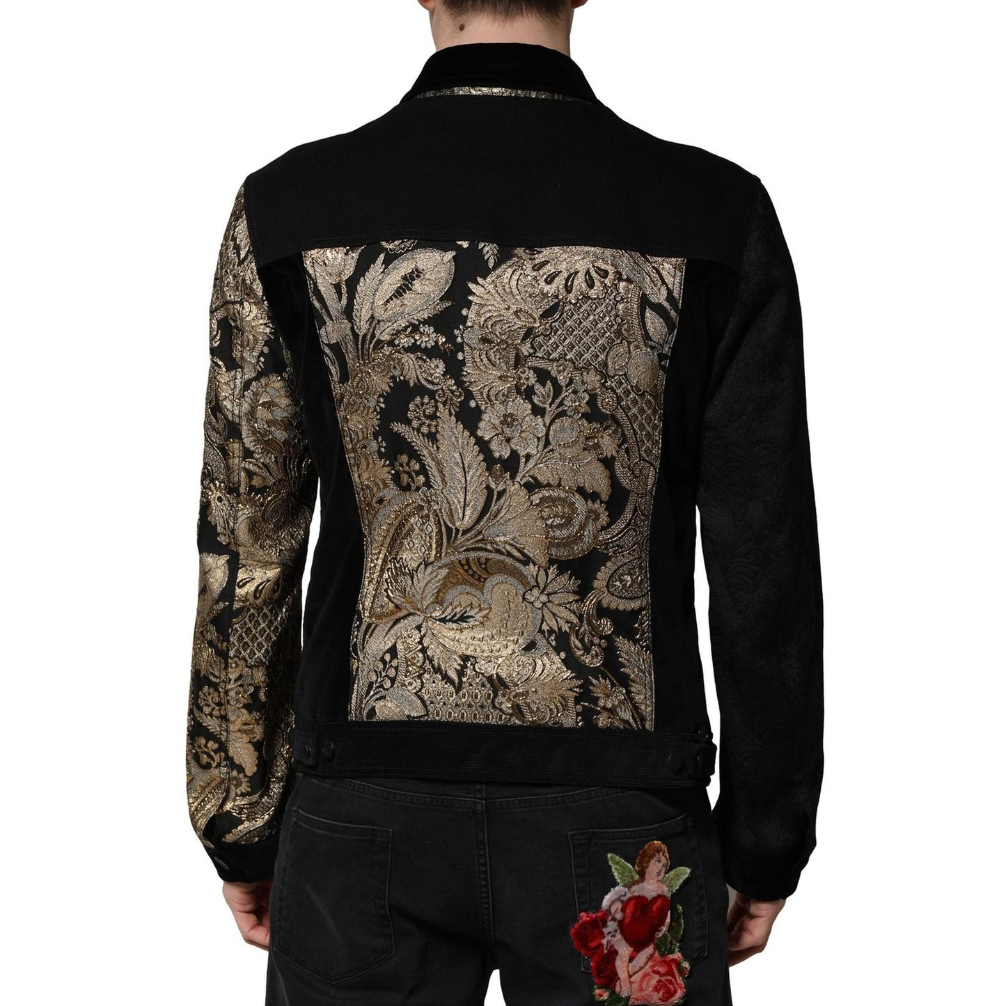 Dolce & Gabbana Black Gold Floral Jacquard Men Biker Jacket JKT41451-50