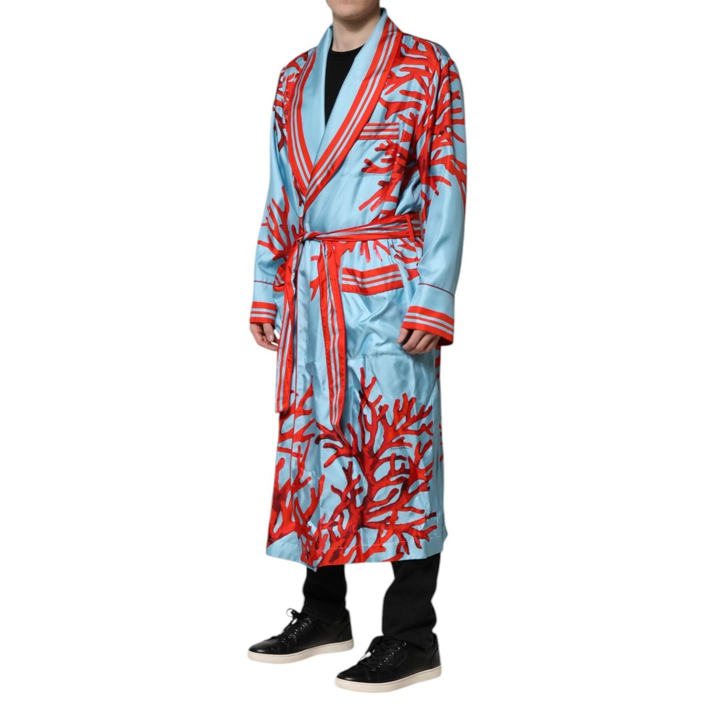 Dolce & Gabbana Blue Red Coral Print Wrap Robe Coat Jacket JKT41449-48