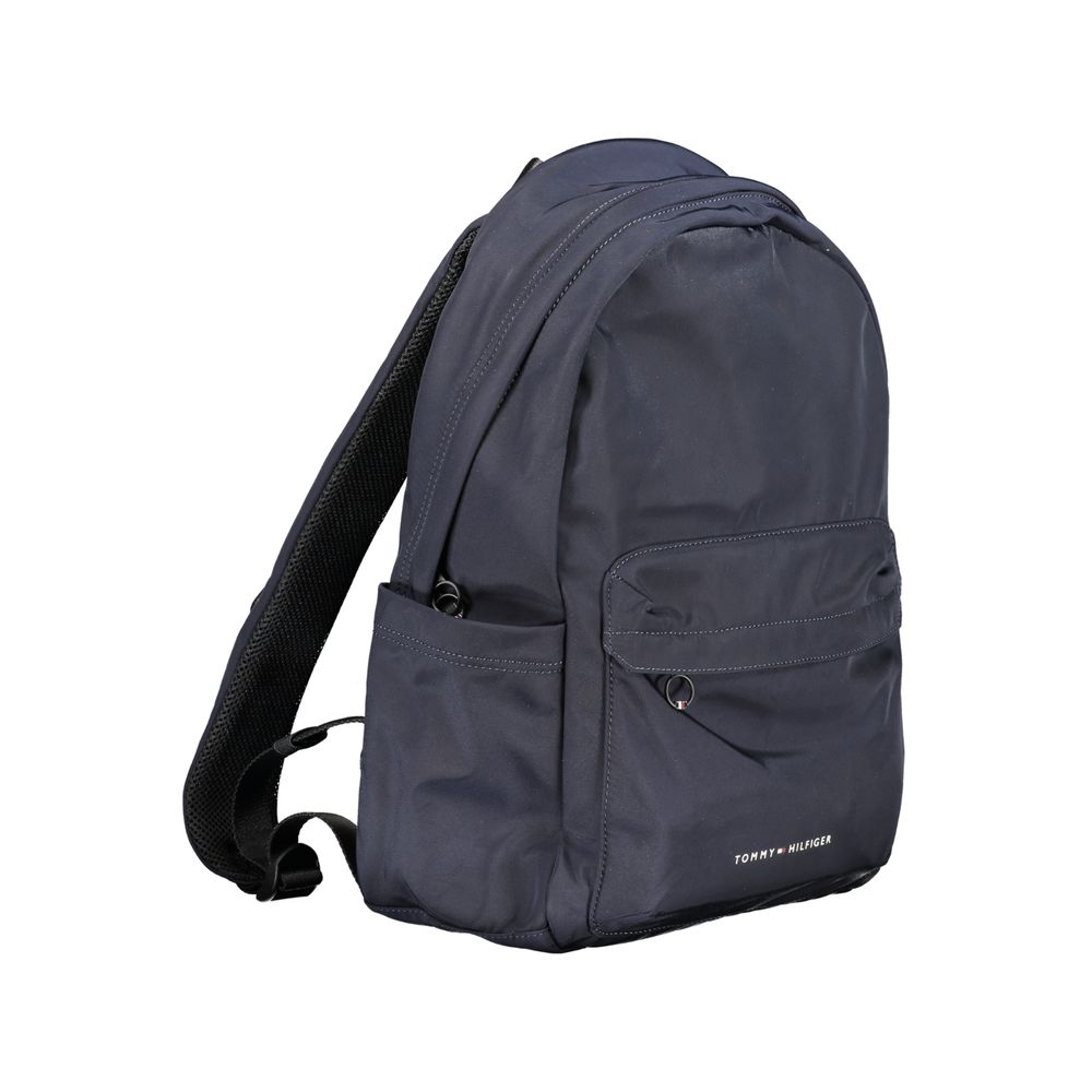 Tommy Hilfiger Blue Polyester Backpack with handle, adjustable straps, external pockets, and logo design. Ideal for students and professionals.
