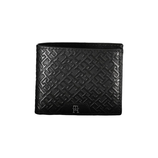 Tommy Hilfiger Elegant Leather Double Card Wallet with embossed pattern and sleek black design for modern sophistication.