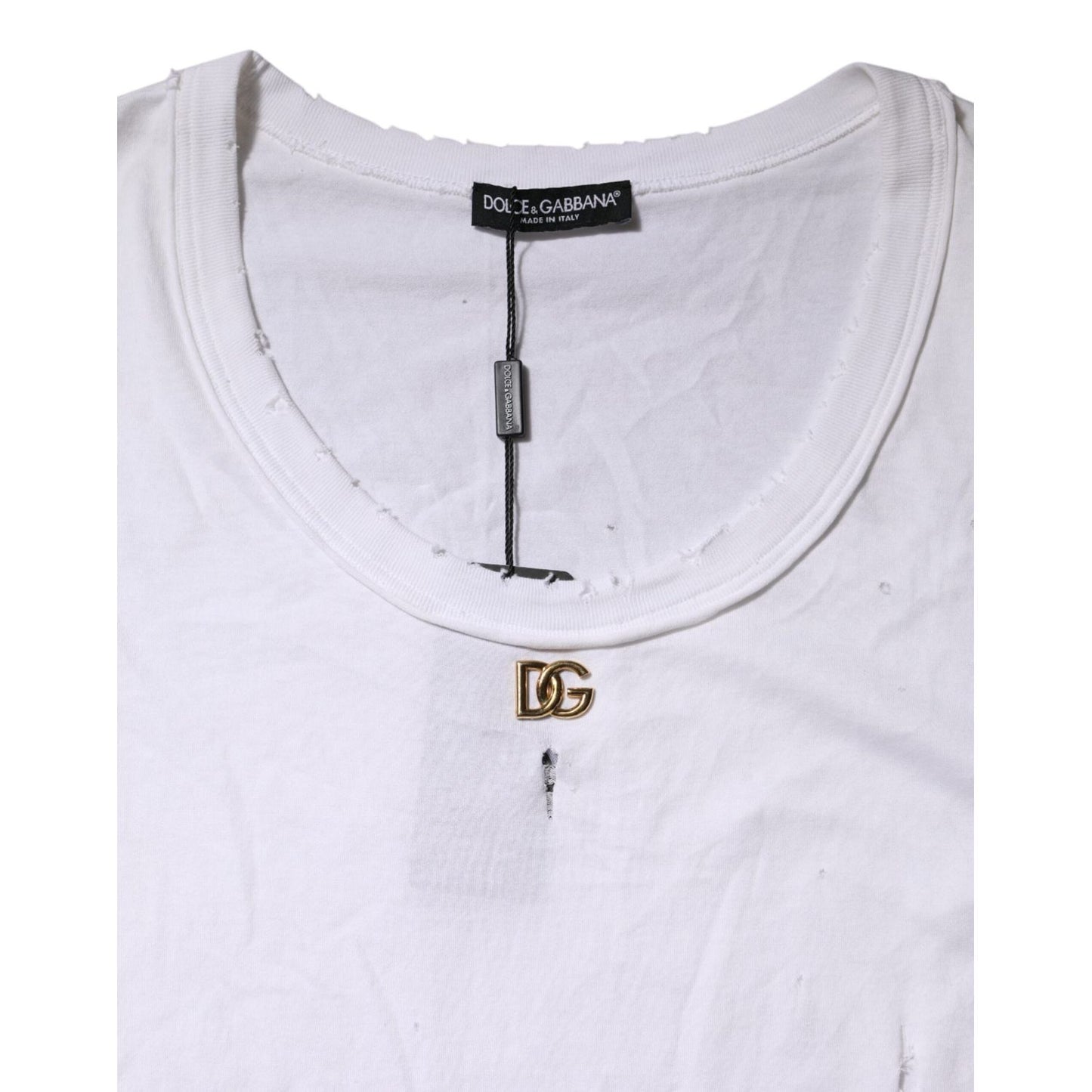 Dolce & Gabbana White Cotton Sleeveless Round Neck Tank Top