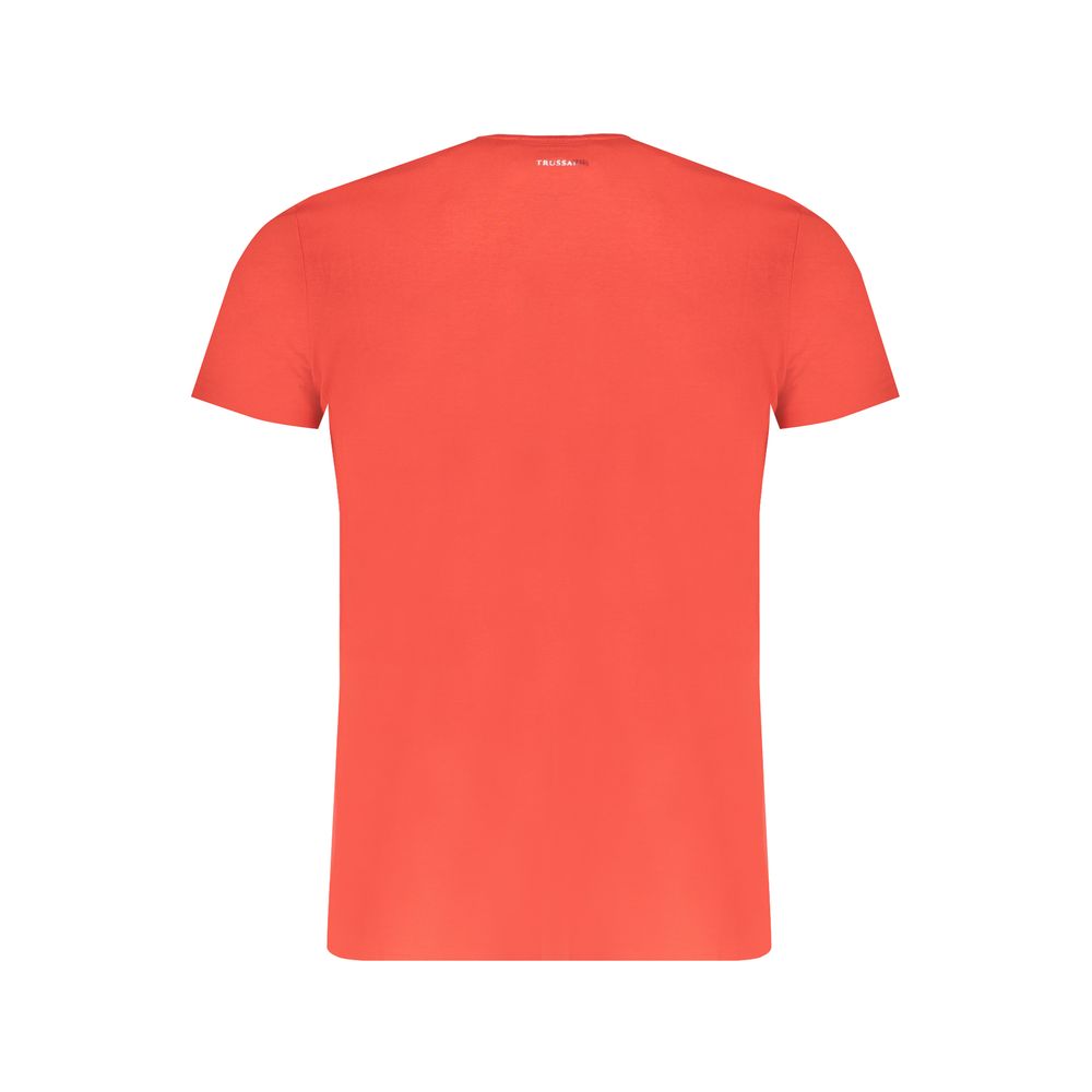 Trussardi Red Cotton T-Shirt - Short sleeved crew neck with logo and print.
