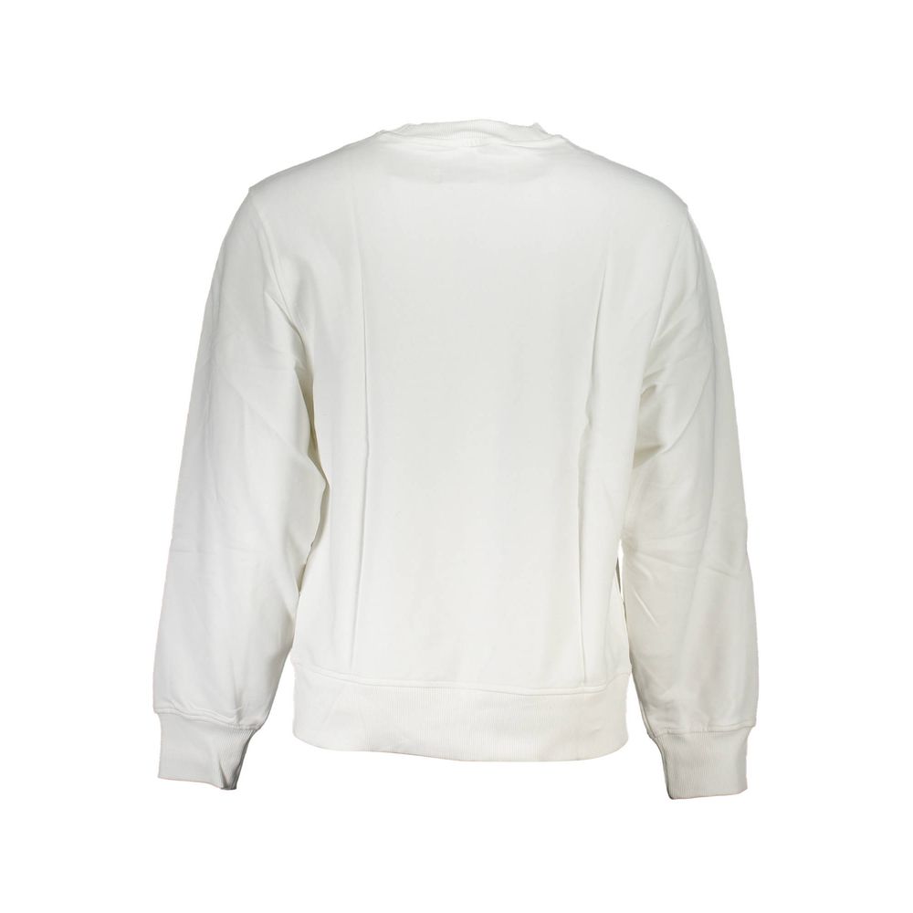 Back view of Calvin Klein White Cotton Men Sweater, featuring long sleeves and crew neck, crafted for style and comfort.