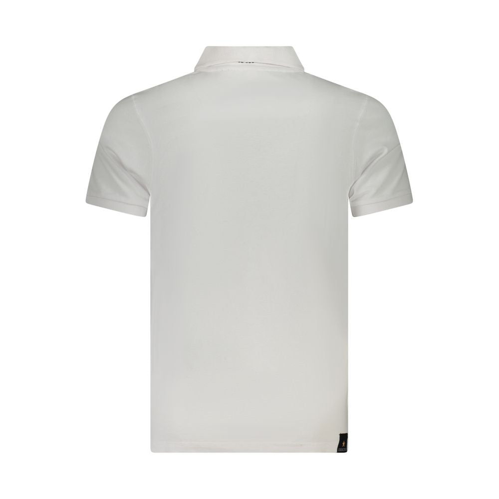 Back view of Accademia Militare White Cotton Polo Shirt with short sleeves, eagle print, logo, and three buttons.