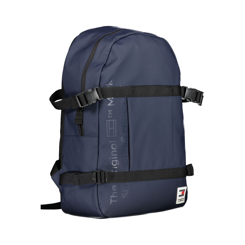 Tommy Hilfiger Blue Polyethylene Backpack with adjustable straps and zip closure, featuring logo and external pocket.