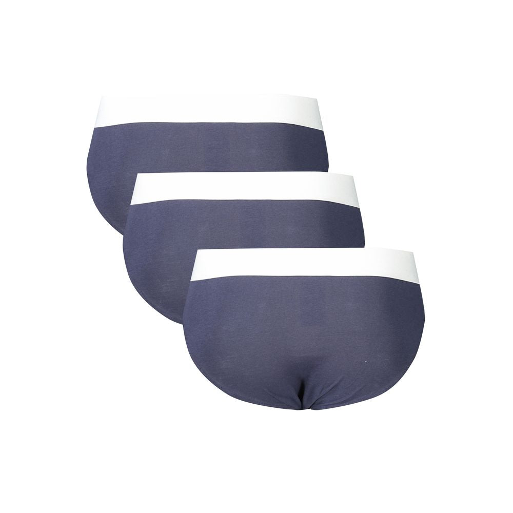 Alt Tag: Bikkembergs Blue Cotton Underwear Tri-Pack with elastic waistband and logo print for elegance and comfort.