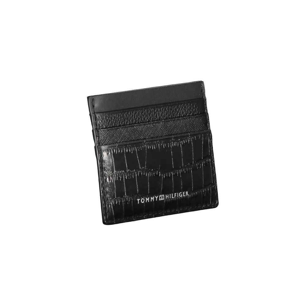 Tommy Hilfiger Black Leather Wallet with card holder, contrast details, and logo. Perfect for style and organization.