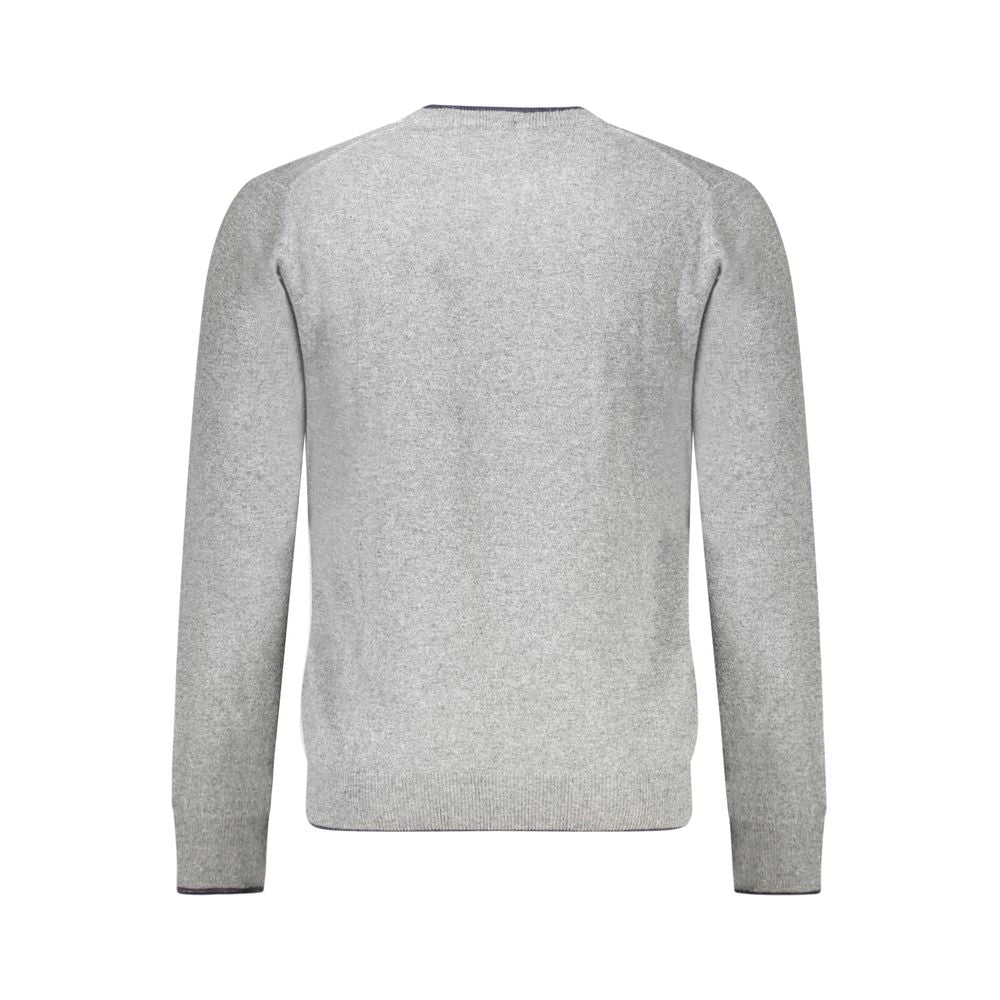 North Sails Gray Cashmere Sweater with long sleeves, crew neck, contrasting details, and logo embroidery, back view.