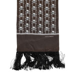 Dolce & Gabbana Brown Skulls Print Fringes Foulard Scarf