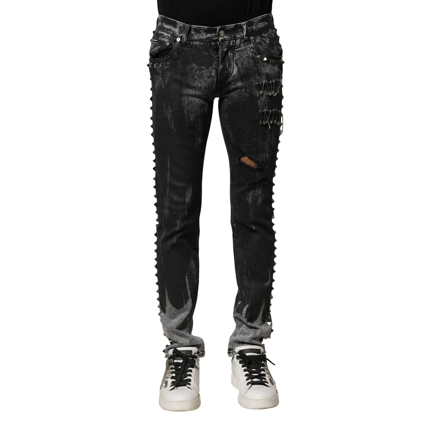 Dolce & Gabbana Black Washed Embellished Skinny Denim Jeans PAN75764-46