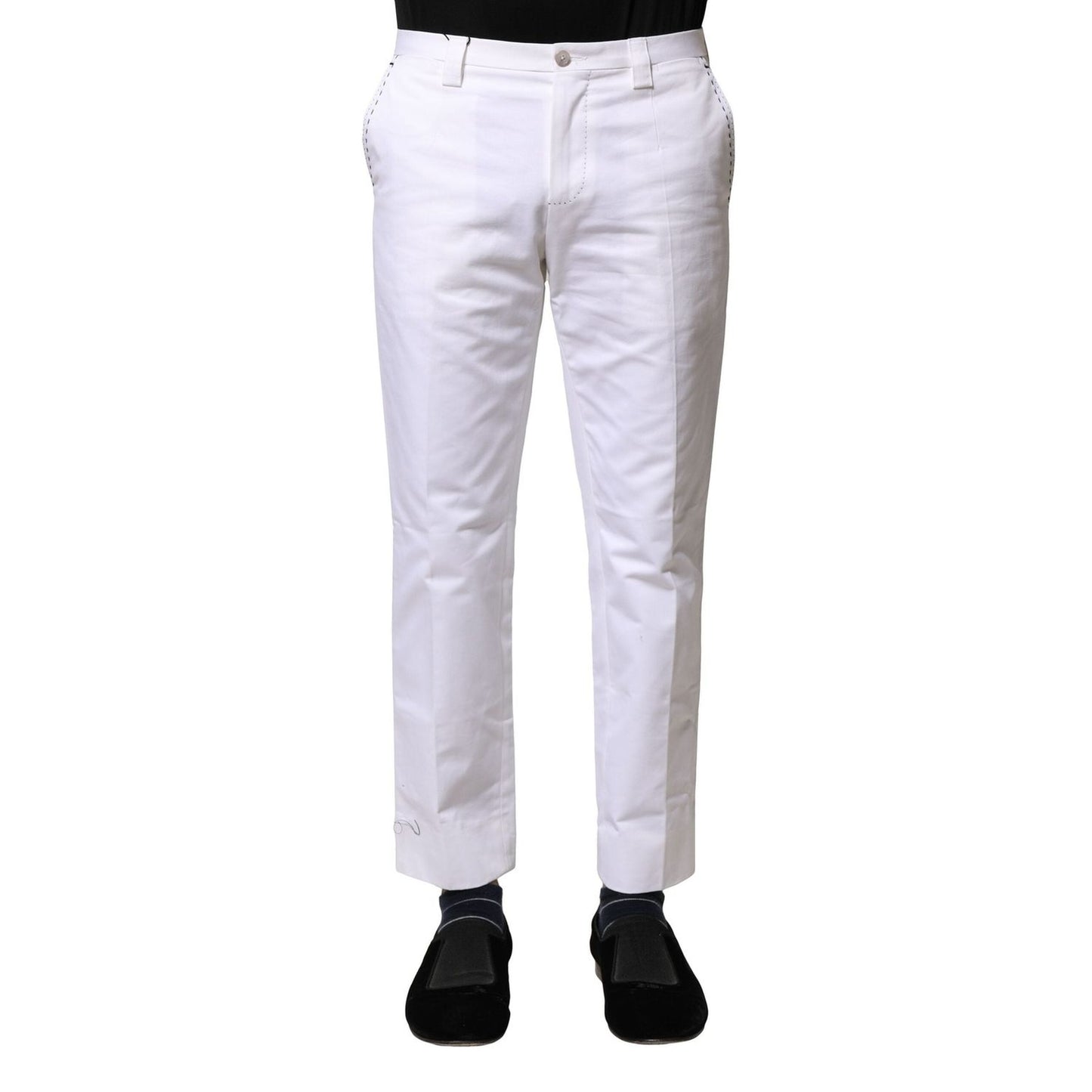 Dolce & Gabbana White Cotton Straight Logo Men Pants PAN75826-46