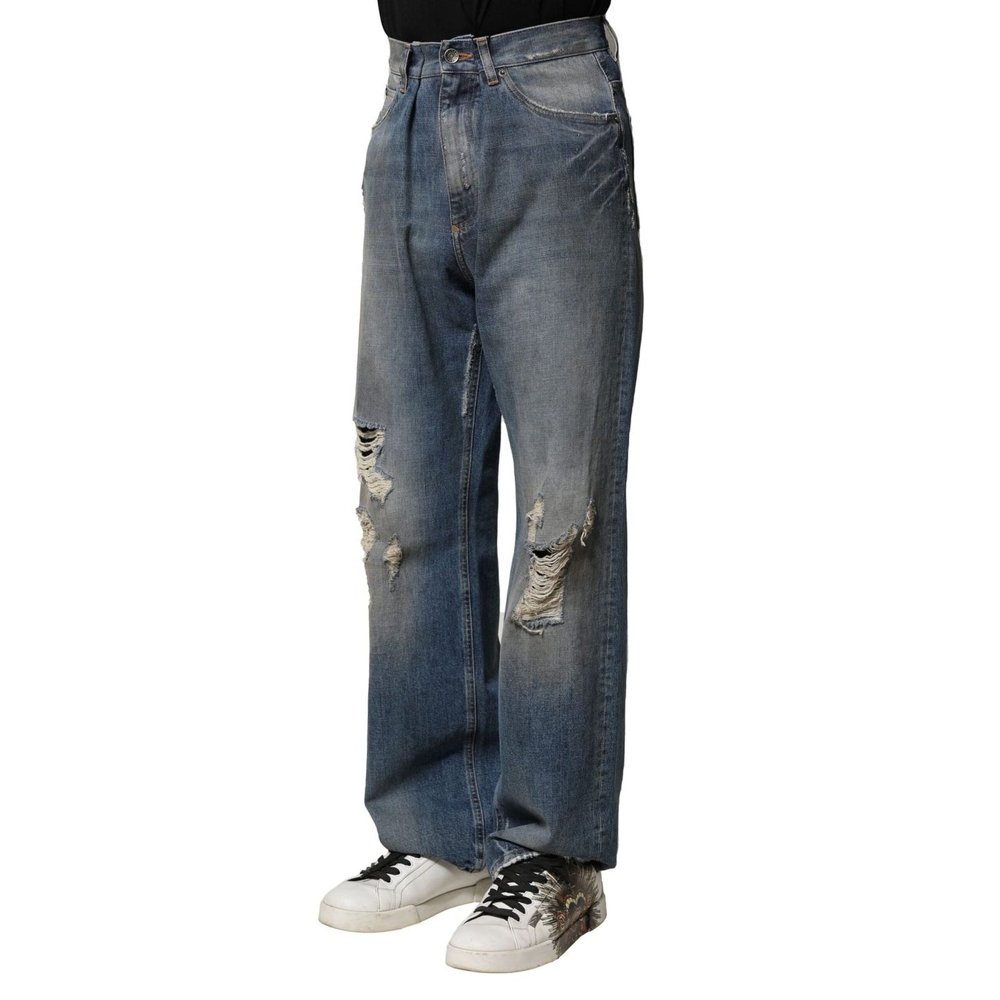 Dolce & Gabbana Blue Cotton Tattered Men Denim Jeans PAN75857-46