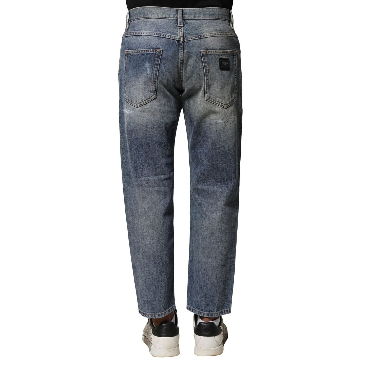 Dolce & Gabbana Blue Washed Tattered Straight Fit Denim Jeans PAN75876-44