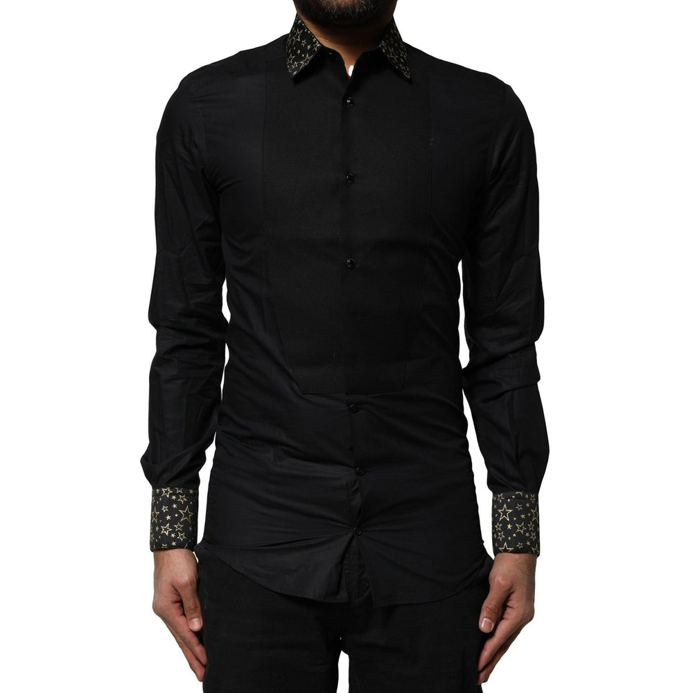 Dolce & Gabbana Black Cotton GOLD Long Sleeves Dress Shirt TSH87823-37