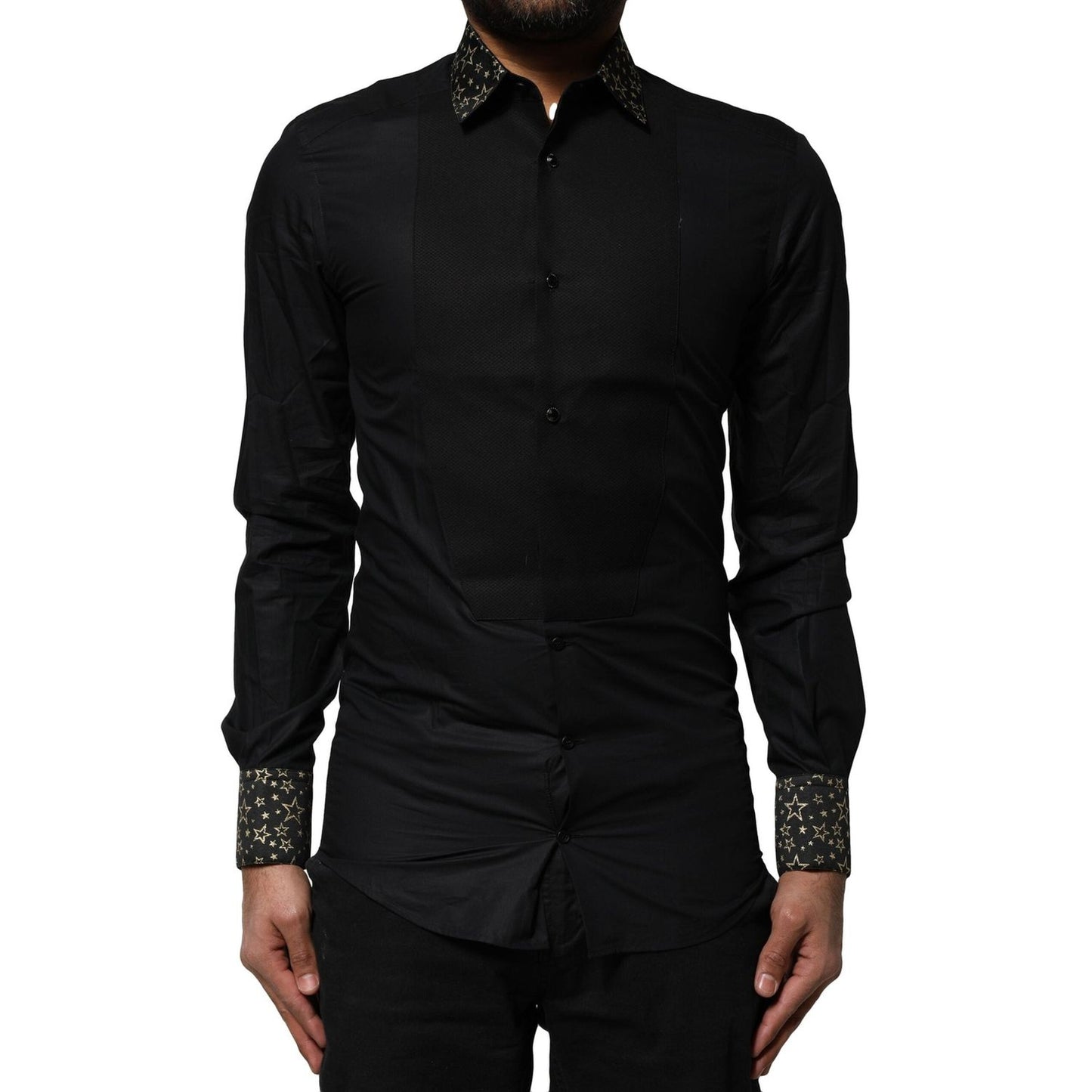 Dolce & Gabbana Black Cotton GOLD Long Sleeves Dress Shirt TSH87823-37