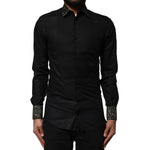 Dolce & Gabbana Black Cotton GOLD Long Sleeves Dress Shirt TSH87823-37