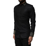 Dolce & Gabbana Black Cotton GOLD Long Sleeves Dress Shirt TSH87823-37