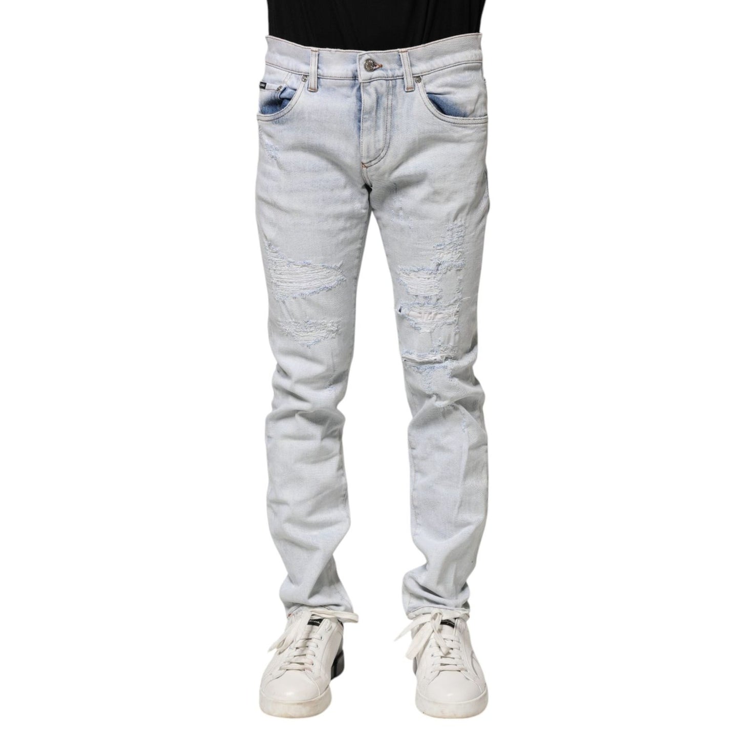 Dolce & Gabbana Light Blue Tattered Skinny Denim Jeans PAN75211-44