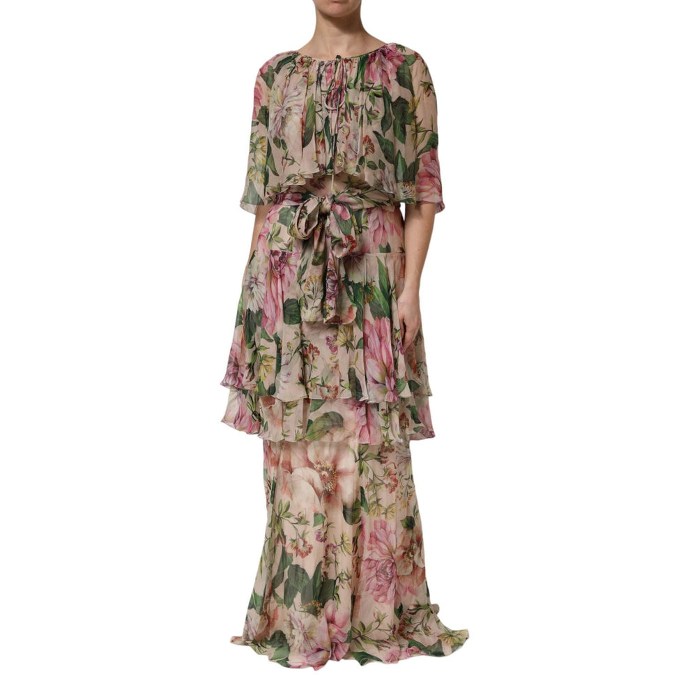 Dolce & Gabbana Pink Floral Print Tiered Long Maxi Dress DR81759-46
