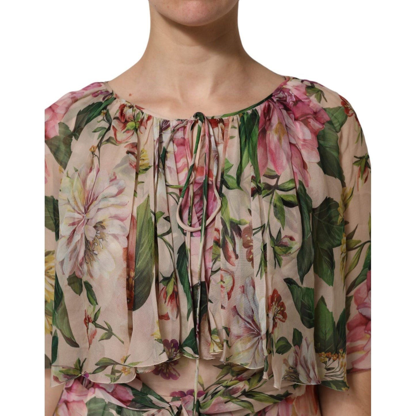Dolce & Gabbana Pink Floral Print Tiered Long Maxi Dress DR81759-46
