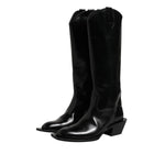 Dolce & Gabbana Black Calfskin Leather Logo High Boots Shoes MV7503-44