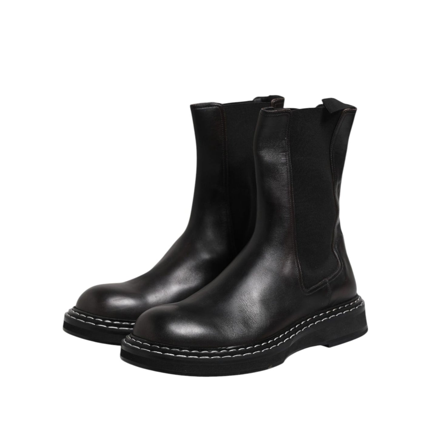 Dolce & Gabbana Black Leather Mid Calf Boots Flats Shoes