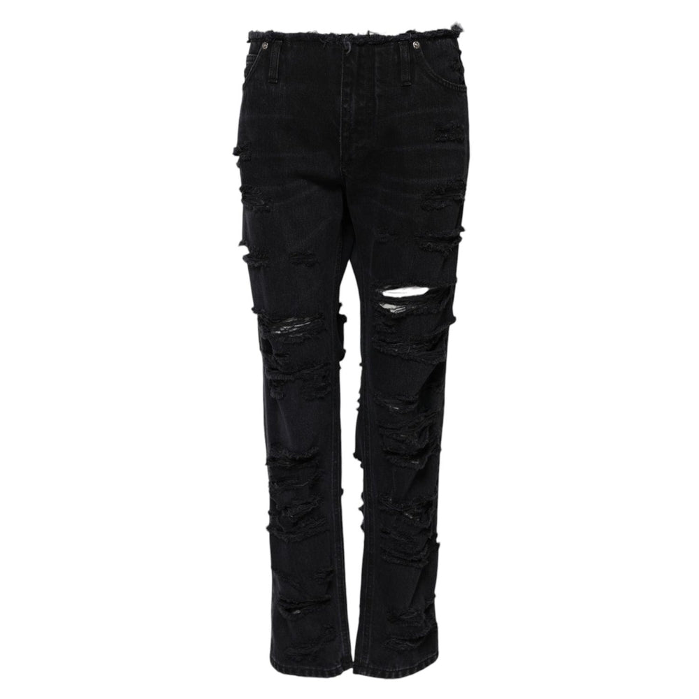 Dolce & Gabbana Black Cotton Tattered Mid Waist Denim Jeans PAN75634-40
