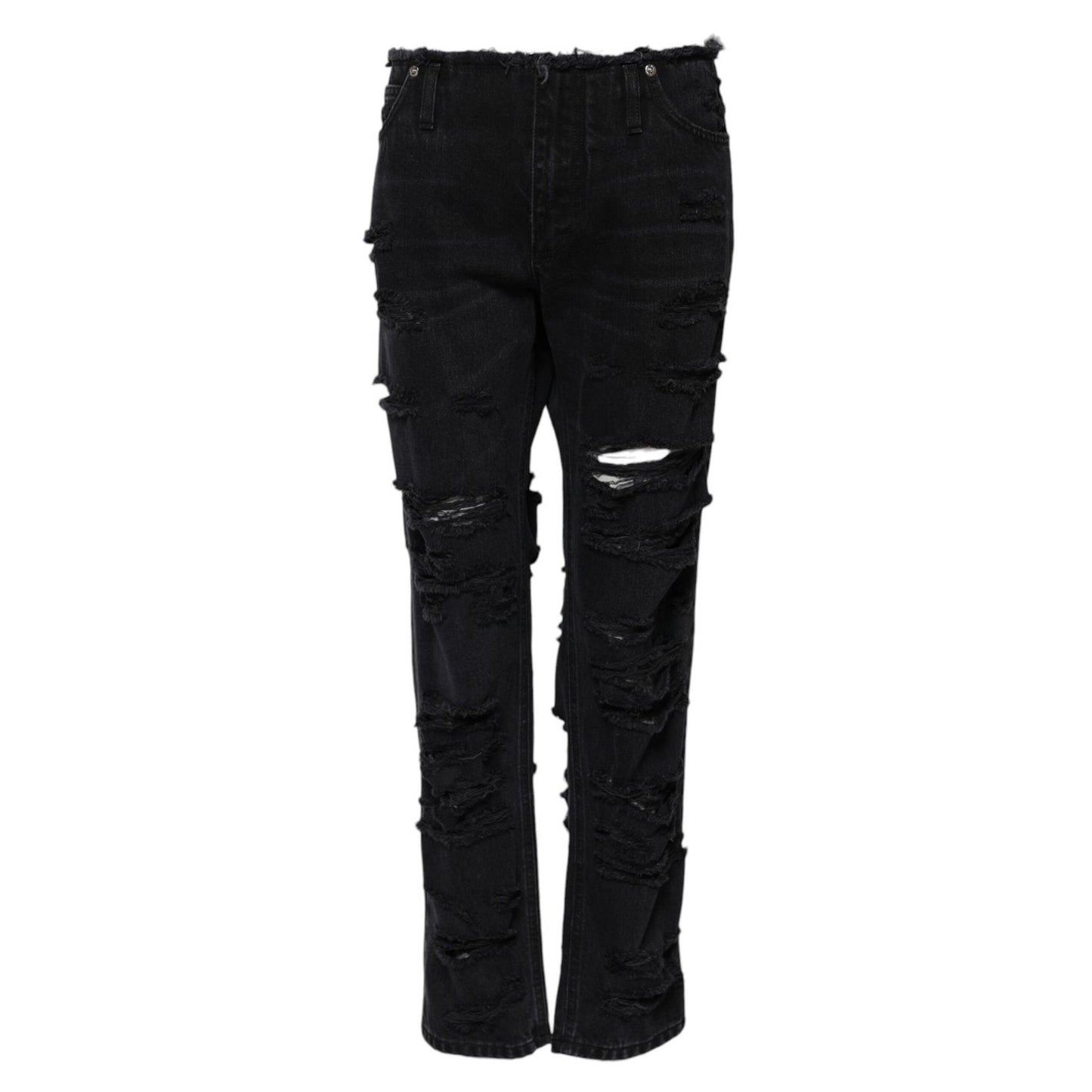Dolce & Gabbana Black Cotton Tattered Mid Waist Denim Jeans PAN75634-40