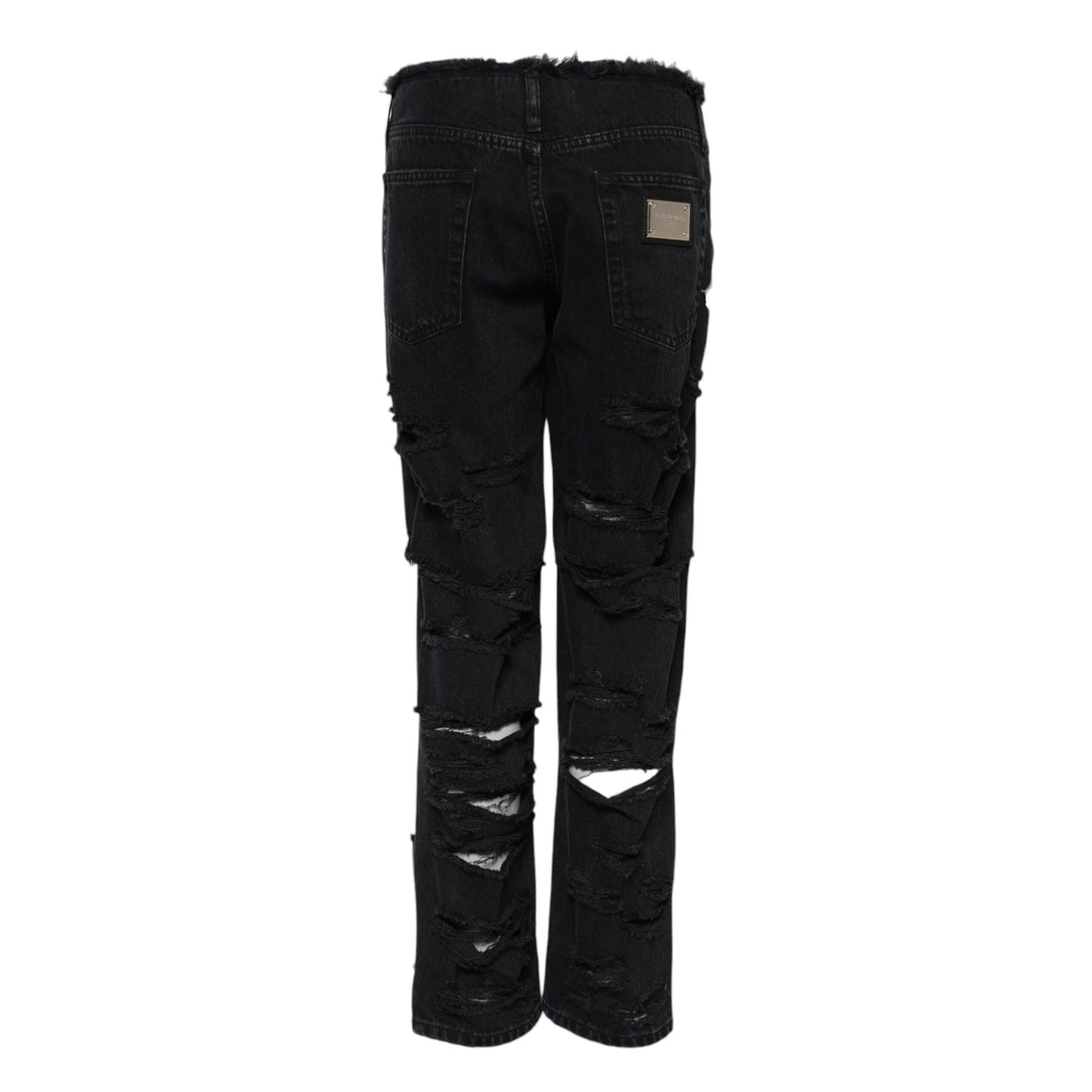 Dolce & Gabbana Black Cotton Tattered Mid Waist Denim Jeans PAN75634-40